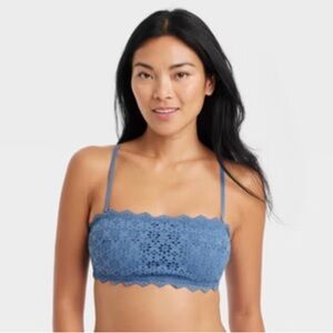 Auden Women’s Eyelet Blue Lace Bralette Lightly Lined Bandeau Bralette Size S